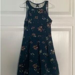 Girls' Teal Floral Fit-and-Flare Dress